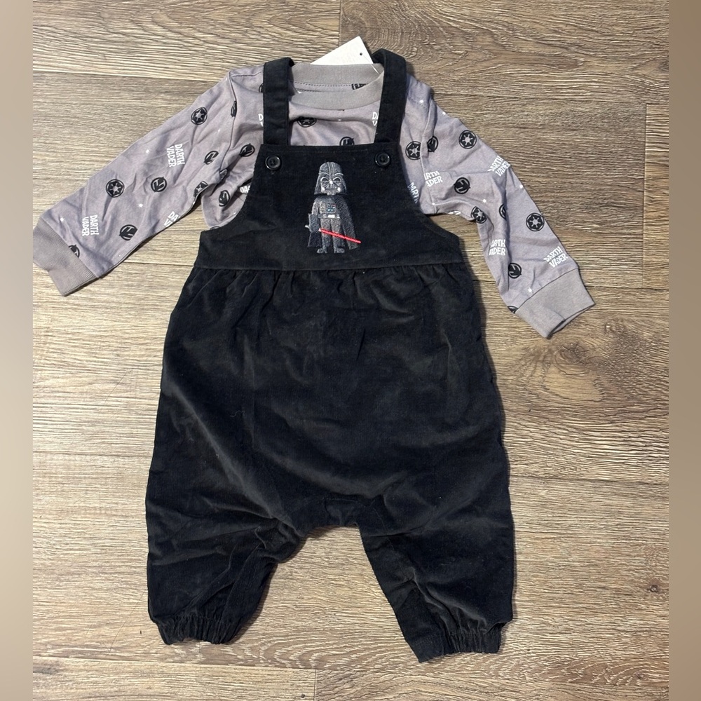 Baby 9m , Nwt. Star Wars Darth Vader black corduroy overalls & print shirt set.